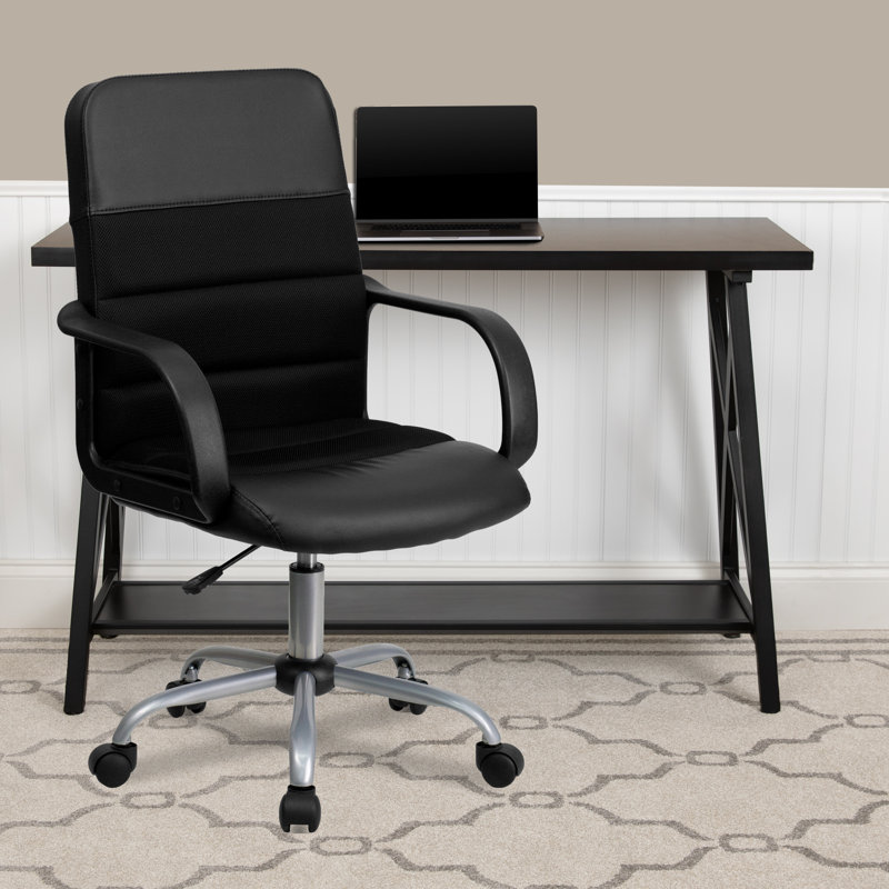 Mid-Back Leather and Mesh Swivel Task Office Chair with Arms