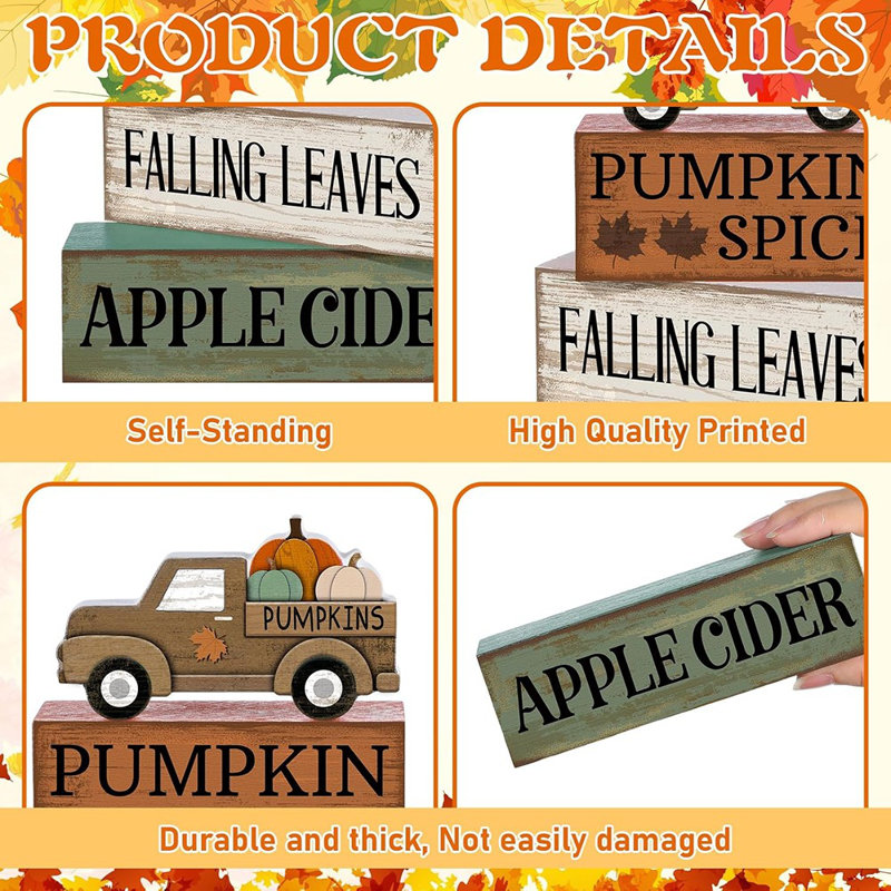 4 pièces en bois automne plateau de table décor d'automne à plusieurs niveaux plateau d'automne pièce maîtresse rustique blocs décoratifs cadeau maison de campagne automne décoration de table pour la cuisine à domicile