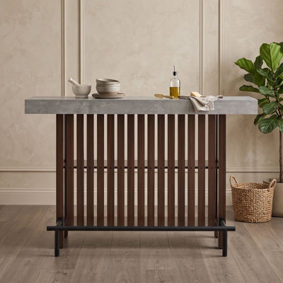 Modern 3-in-1 Counter Height Sideboard and Bar Table with 2-Tier Wine Storage and Metal Footrest