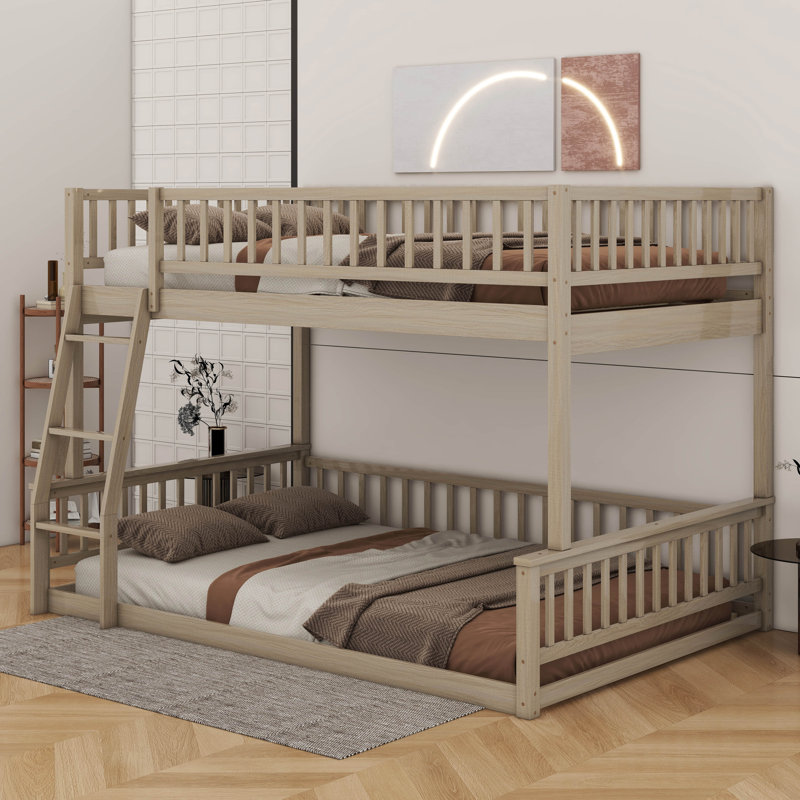 Full XL Over Queen Bunk Bed With Guardrails, Walnut