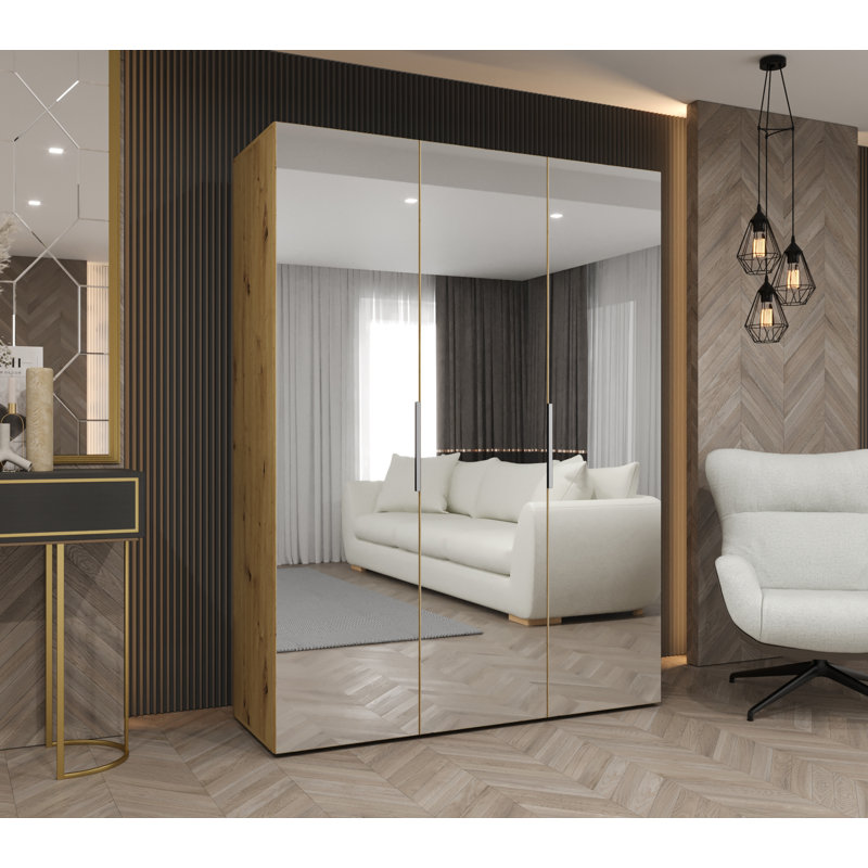 Manufactured Wood Wardrobe, artisan oak + handles: cashmere