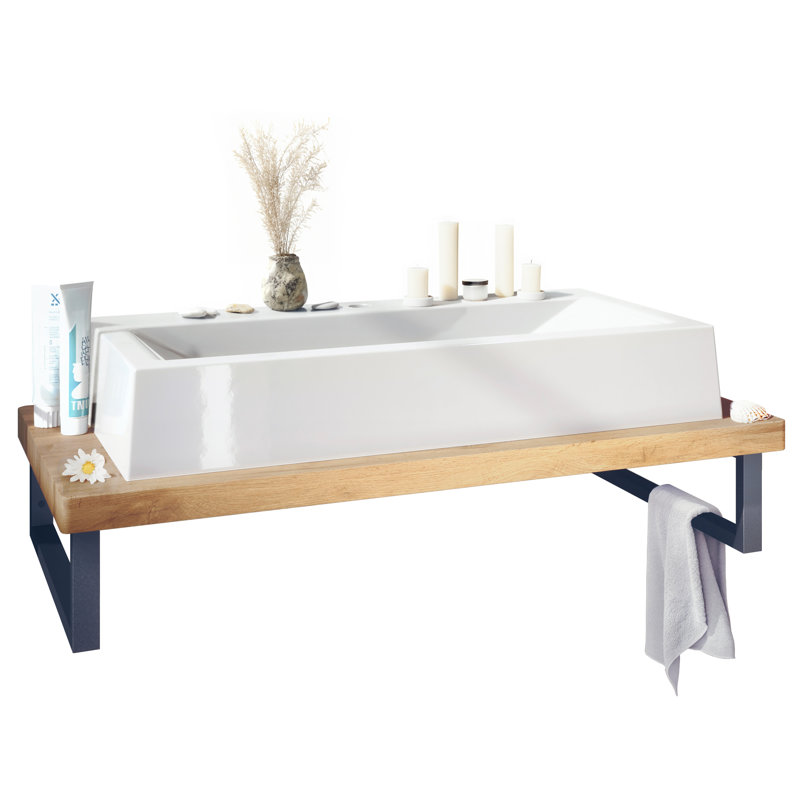 Ebern Designs Rikesh 95 mm L x 51 mm W Marble Rectangle Sink with Tap, Wotan Oak