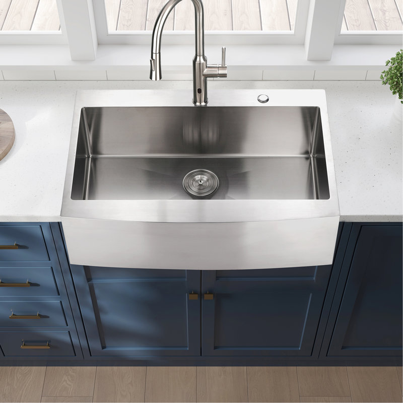 33X22x10" Kitchen Sink - Apron Style Stainless Steel Single Bowl T304 Strong And Rust & Stain Easy To Clean 16 Gauge Brushed Nickel Finish Effectively Surface