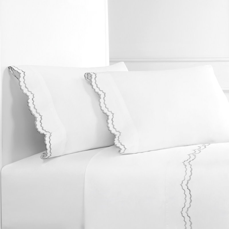 Ensemble de draps 100% coton 300 fils Bara, Ensemble de draps pour lit simple avec 1 taie d'or, Gris / blanc