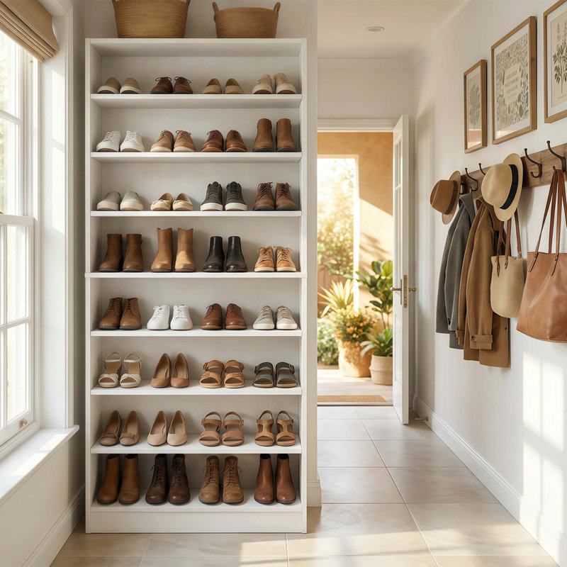 Armoire à chaussures haute et étroite avec tablettes réglables et rangement polyvalent