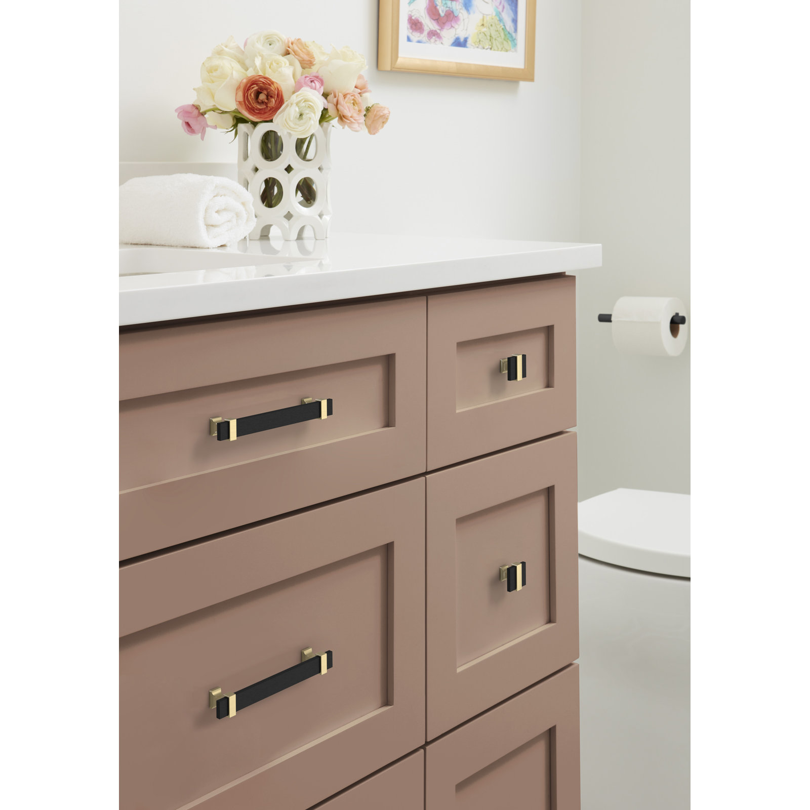 Overton Square Cabinet Knob, Brushed Matte Black/Golden Champagne