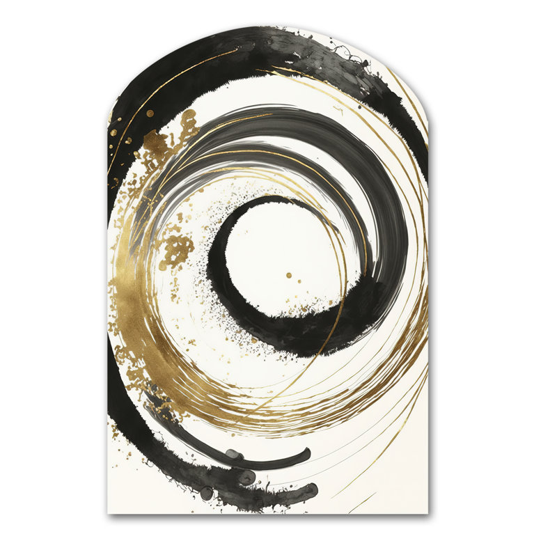 «Black and Gold Curves IV - Asymmetric Abstract Spirals», art mural en métal, H 43 po x l 33 po