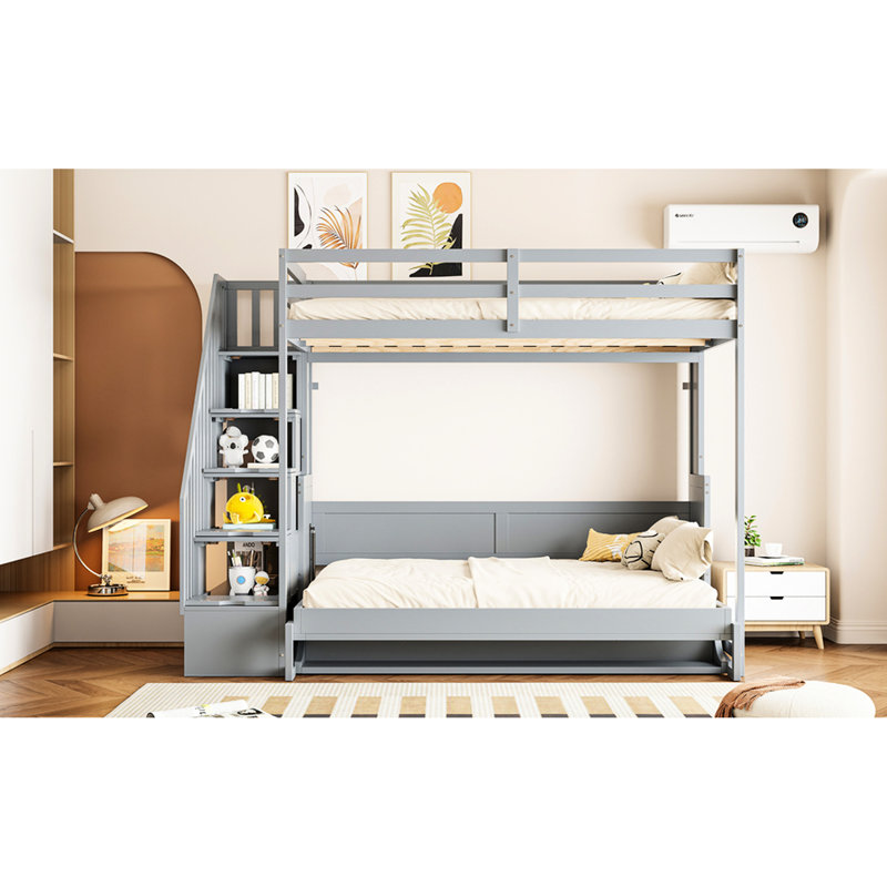Lit avec bureau et grand espace de rangement, gris - Créez un espace de vie soigné hydraulique dans un lit superposé polyvalent