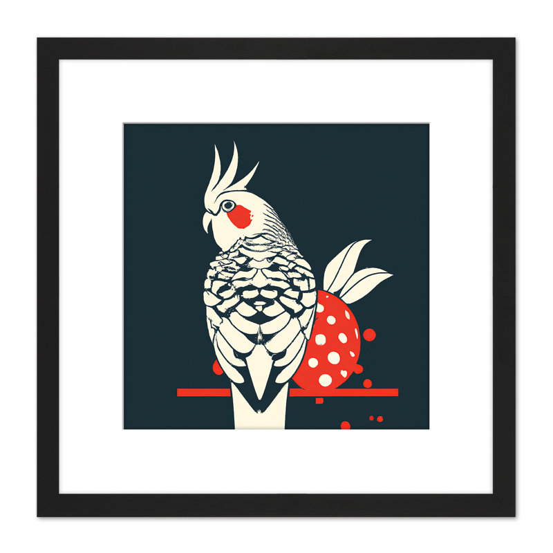 Cockatiel Strawberry Tropical Bird Retro - Single Picture Frame Print