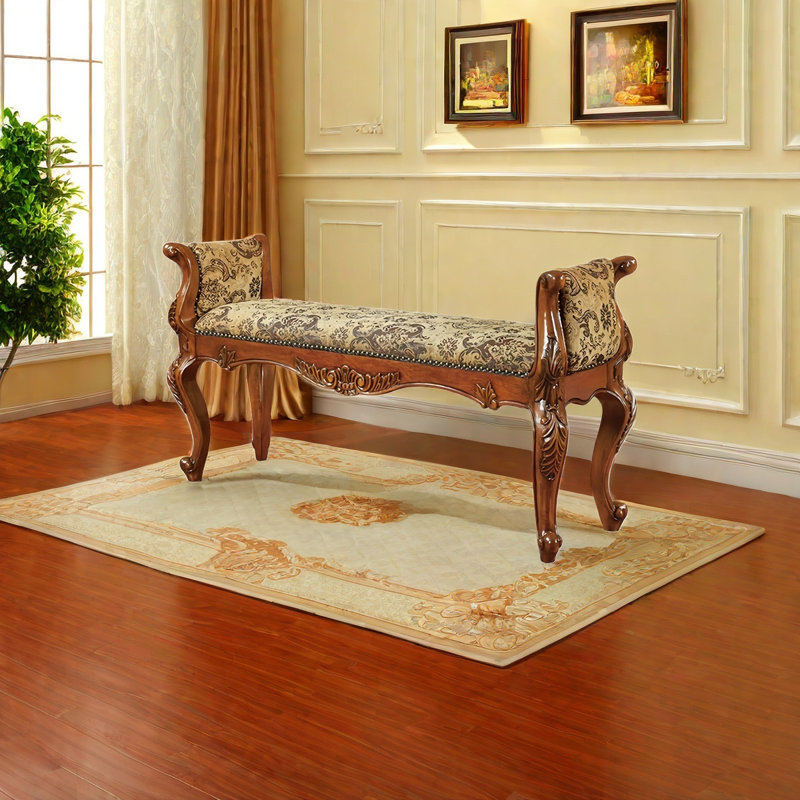 Chenille Upholstered Bench, 27.16" H x 50.39" W x 19.68" D