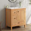 Meuble-lavabo 30 po à grain de bois avec lavabo en céramique, pieds en bois massif, tablette réglable, porte et tiroirs à fermeture en douceur, support de rangement, conception à dossier ouvert