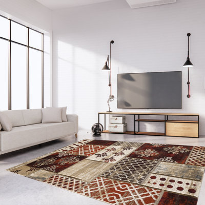 Tapis intérieur / extérieur beige Patchwork