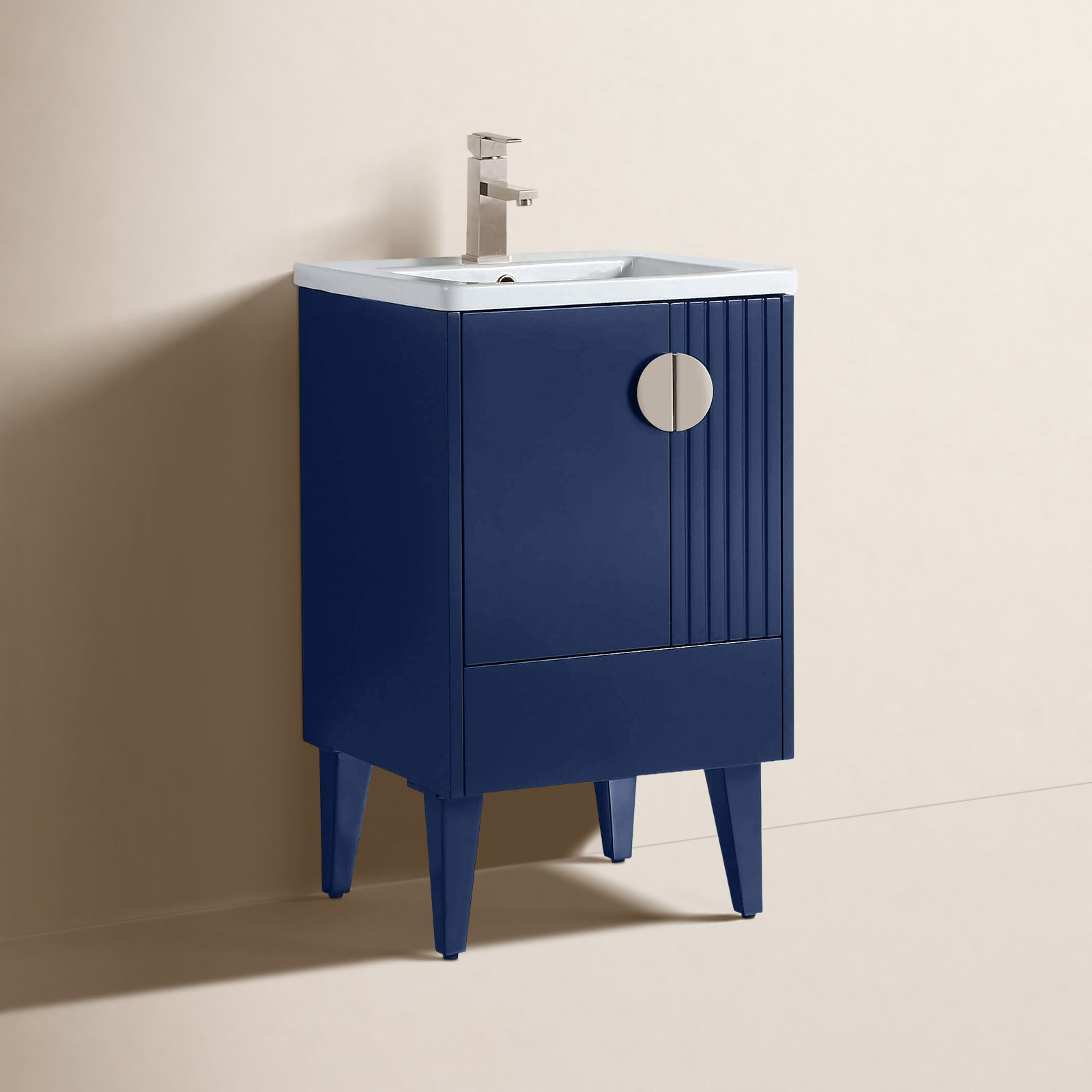 Saimah 20'' Single Bathroom Vanity, Navy Blue, Satin Nickel