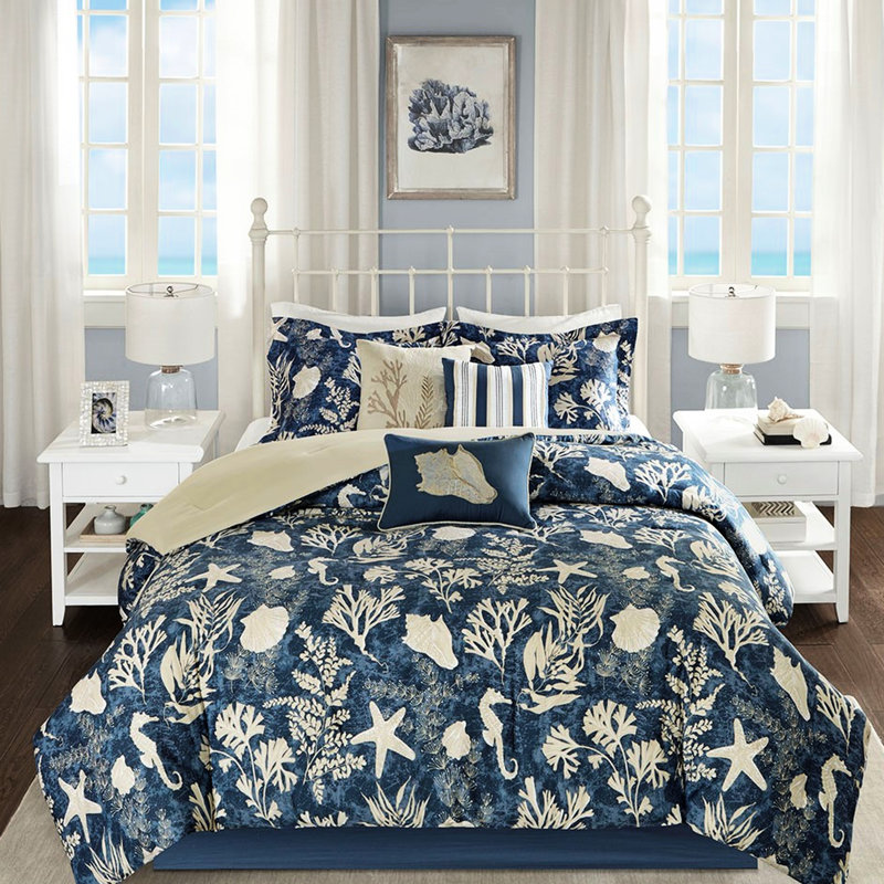 Literie relaxante en coton bleu 7 pièces