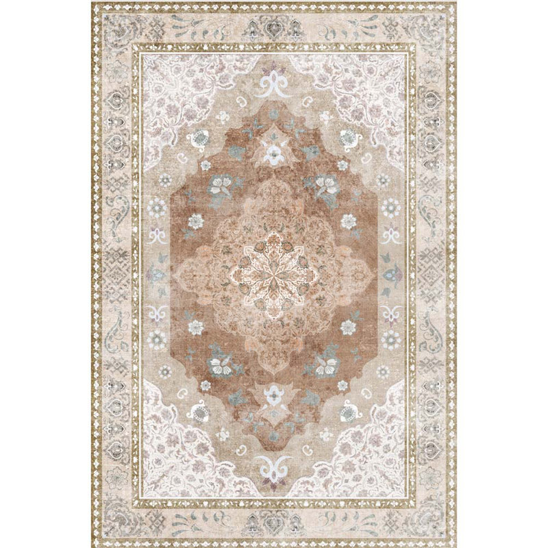 Machine Washable Indoor&Outdoor Area Rug Non-Slip Backing Light Brown Vintage Low Pile Rug for Living Room Bedroom Dorm Hotel