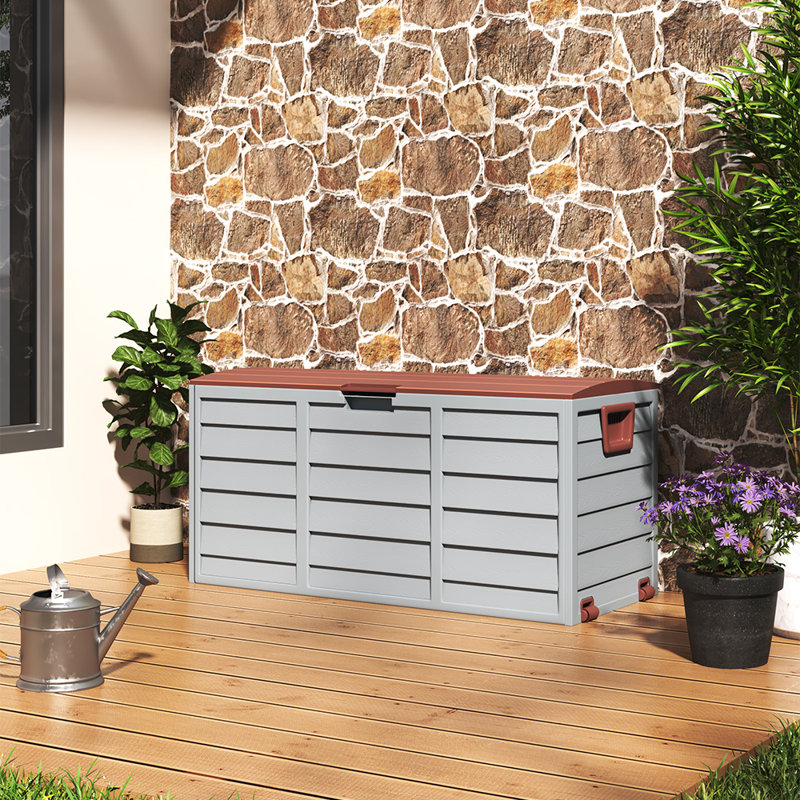 Plastic Garden Storage Box with Wheels, Brown