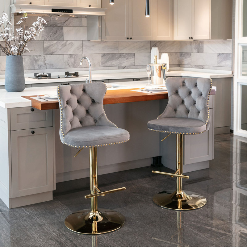 Furniture,Swivel Velvet Barstools Adjusatble Seat Height From 25-33 Inch,Modern Upholstered Bar Stools With Backs Comfortable Tufted For Home Pub And Kitchen Island,Set Of 2