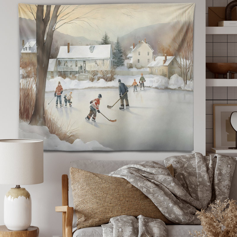 Polyester enfants jouant au hockey en hiver, H 50 po x l 60 po
