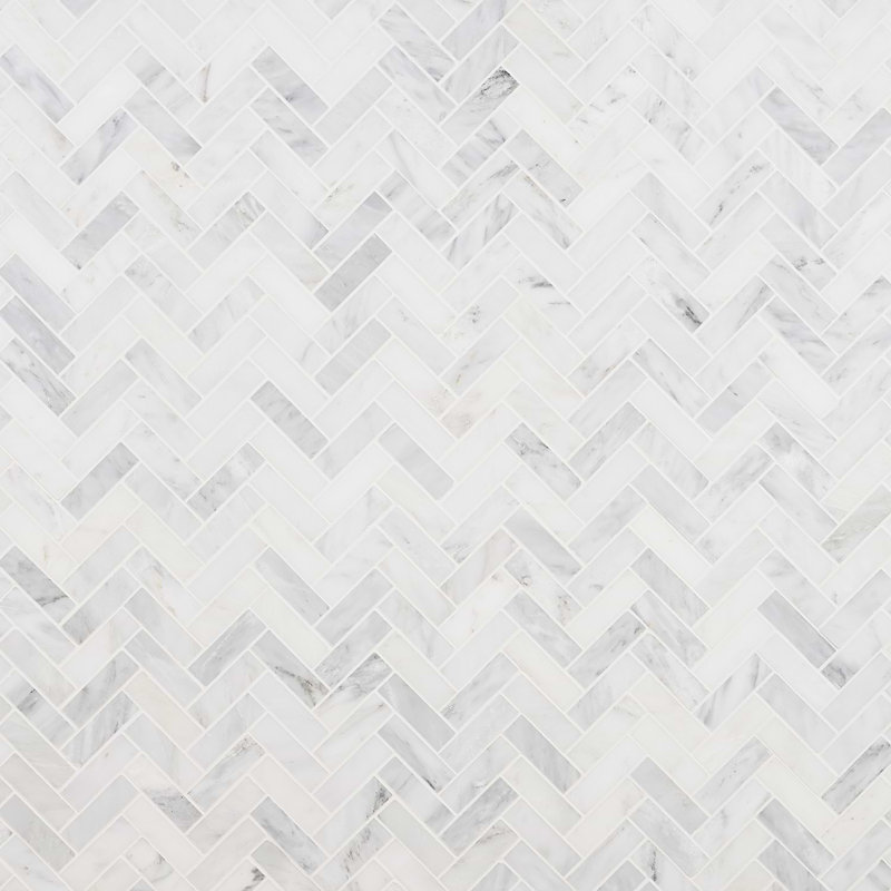 Asian Statuary 1x3 Herringbone Polished Marble Mosaic Tile