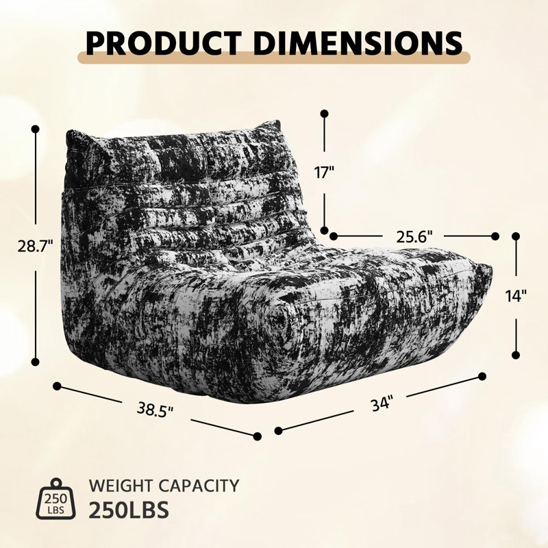 38" W Bean Bag Chair Sofa No-assembly Teddy Fabric Sofa Perfect For Bedroom, Study, Or Living Room, Zebra Teddy