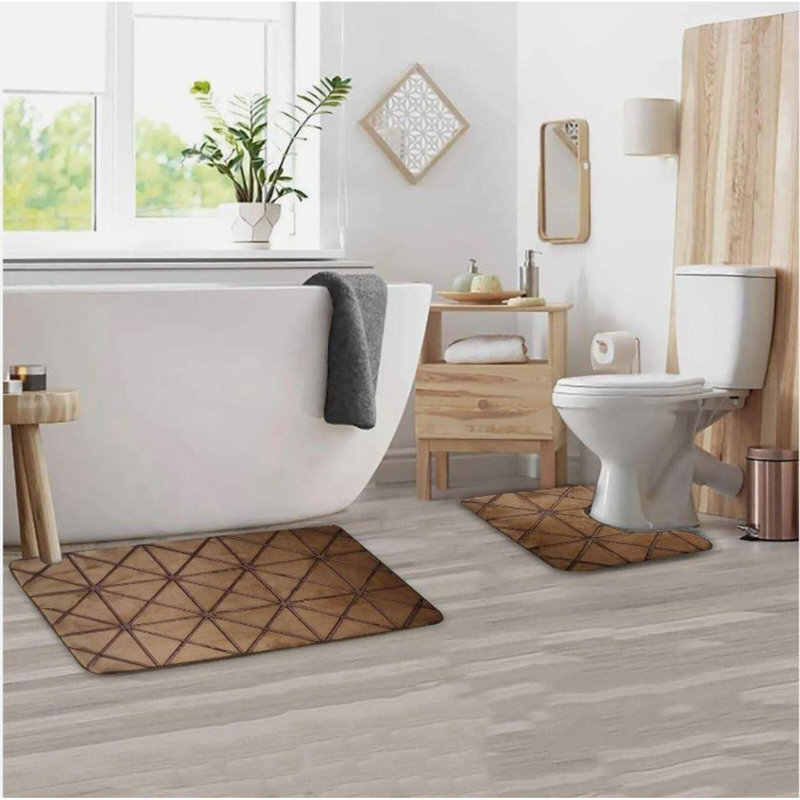 17 Stories 2 Pieces Super Soft Memory Foam Bath Mat Set Non-slip Absorbent High-quality (gold) Rectangle Bath Rug Set