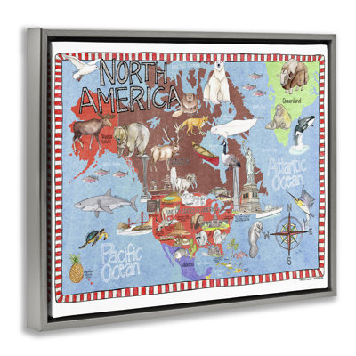 North America Map Framed Floater Canvas Wall Art by Marley Ungaro