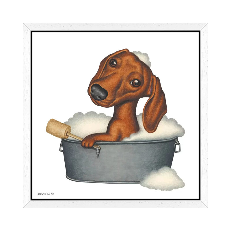 Dachshund Bath - Print on Canvas, 66.04 cm H x 66.04 cm W, White Framed