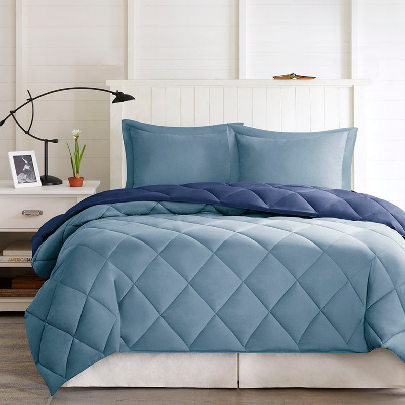 Reversible Diamond Quilted Down Alternative Comforter Set with Stain Protection