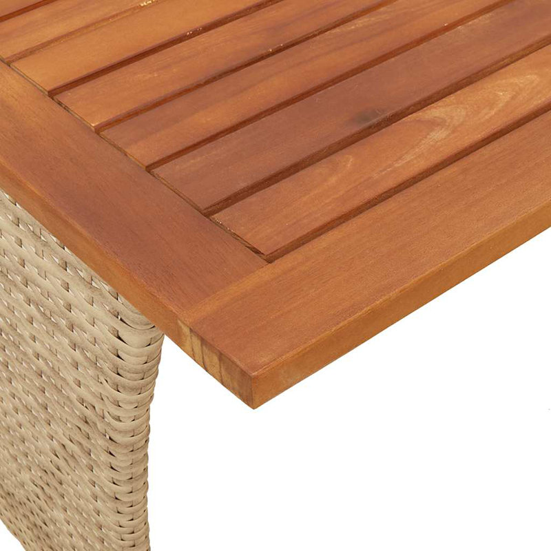 Garden Table With Acacia Wood Top 105X75x72 Cm Poly Rattan, Beige