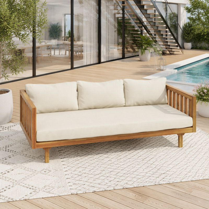 Canapé de patio 3 places, Beige, Teck