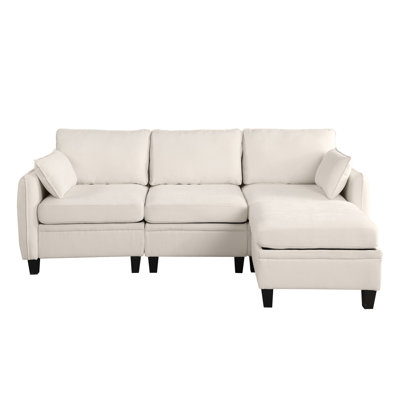 85 Inch Beige Chenille Modular Sectional Sofa,  L-Shaped Cloud Couch With Storage Ottoman, DIY Combination For Living Room