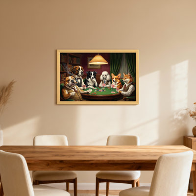 Fashion Dogs Playing Poker In A Library Setting