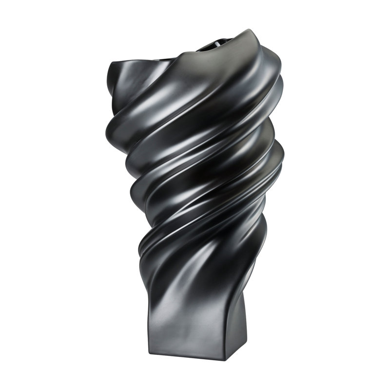 Squall Porcelain China Table Vase, Black Matte, 13.75" H x 7.75" W x 7.25" D