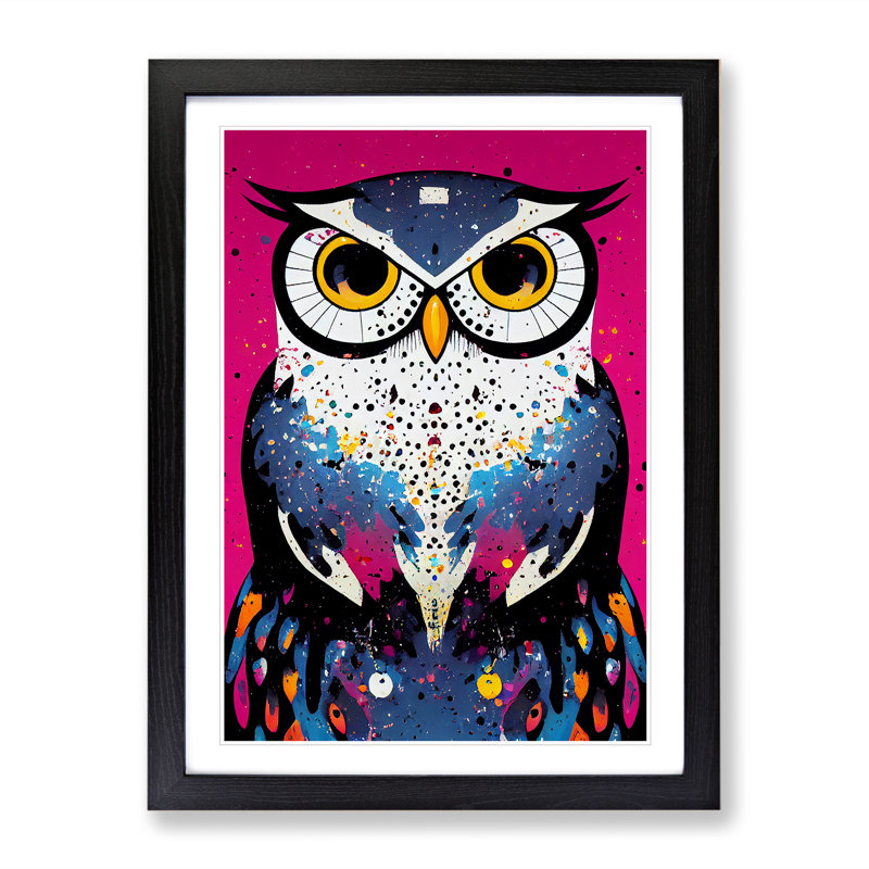 Paint Splashed Owl - Framed Print, Black, 64cm H x 46cm W x 2cm D
