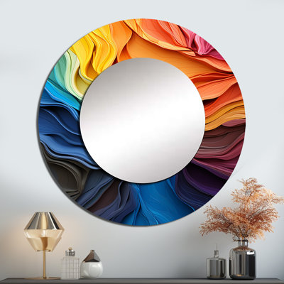 Redwood Trees Burst With A Rainbow of Color - miroir décoratif séquoia, miroir mural rond traditionnel, impression d'art en métal