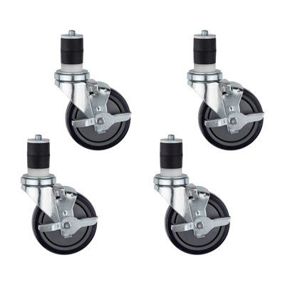 Roulettes 4 po de diamètre avec tige extensible de 1/2 po et frein latéral
