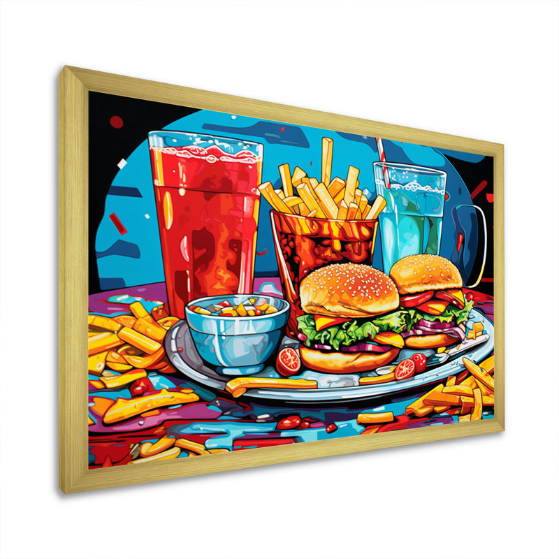 Pop Fast Food Hamburger Meal II, Cadre doré à une seule photo, H 30 po x l 40 po x P 1,5 po