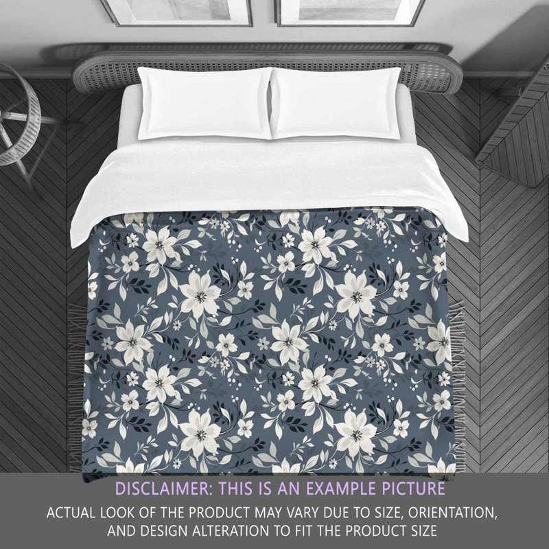 Polyester Floral Comforter, King Comforter, Gray/White