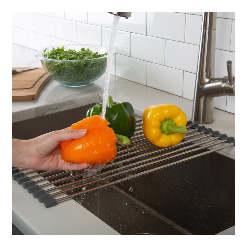 Gray Stainless Steel Roll Up Over Sink Drying Rack