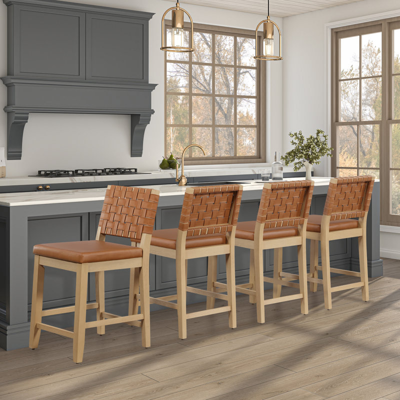 Reid Vegan Leather Counter Chair, Counter Stool (25.75" Seat Height), Camel Seat/ Sand Frame