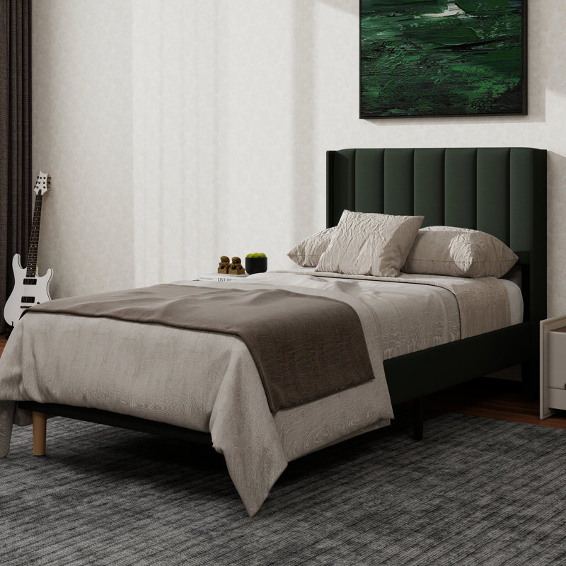 Structure de lit plateforme tapissier avec oreilles, Lit simple, Noir