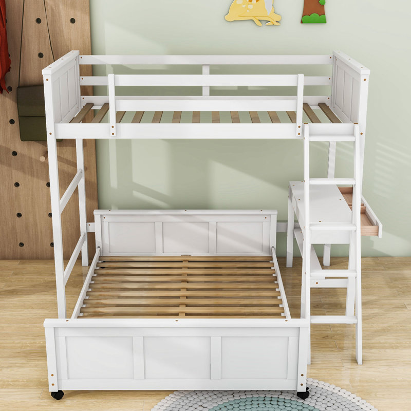 Lit superposé avec tiroirs Jakavious Kids, Simple sur double, Blanc