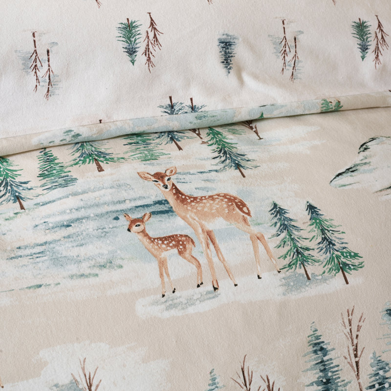 Brushed Christmas Deer Cotton Reversible Duvet Cover Set, Double Bed (200 x 200 cm)