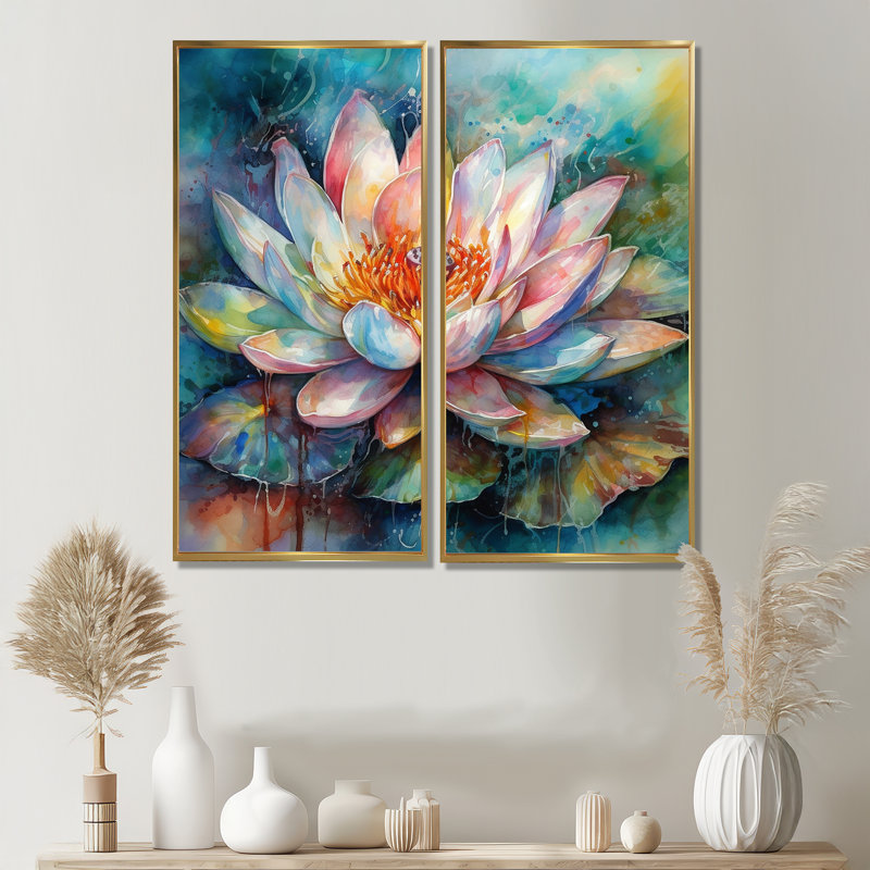 Navarrette - décoration murale grand lotus, 20" H x 24" W, Impression encadrée flottante, Gold