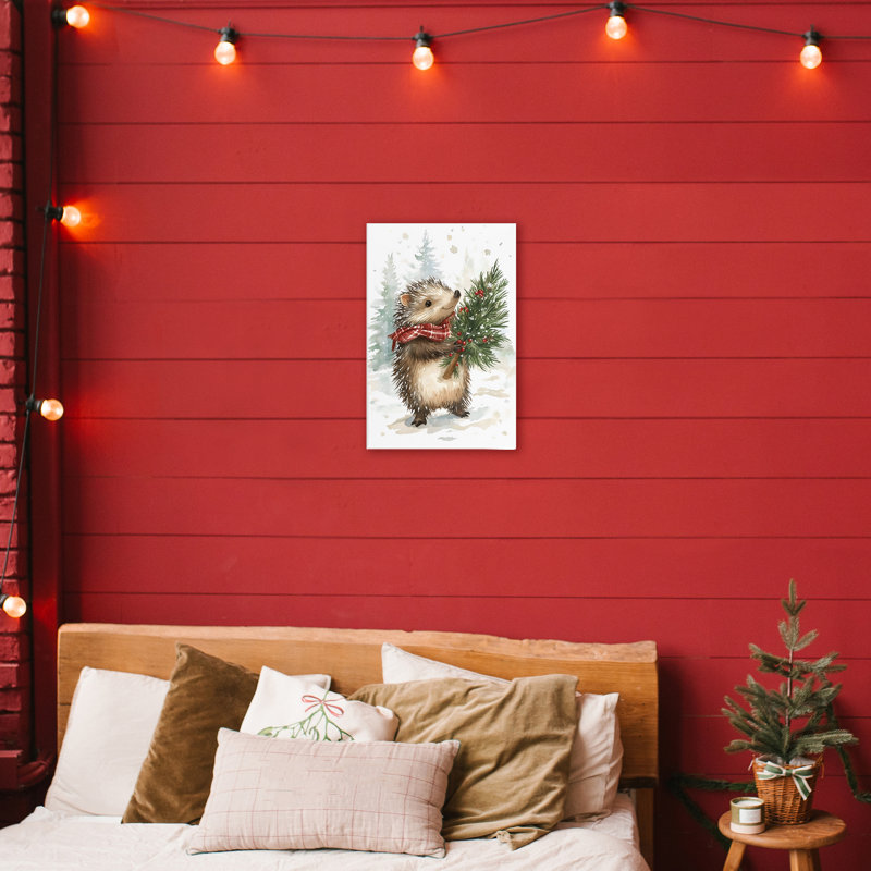 Hérisson de Noël et toile de pin, design par Petal Prints Design, H 24 po x l 16 po