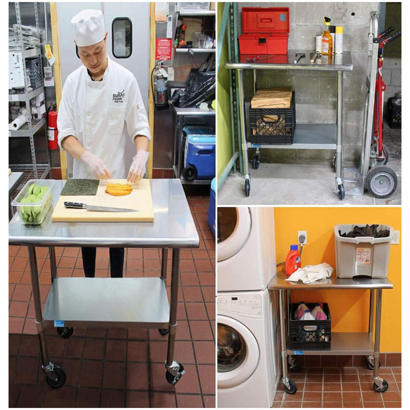 72" Stainless Steel Work Table with Galvanized Undershelf and Casters