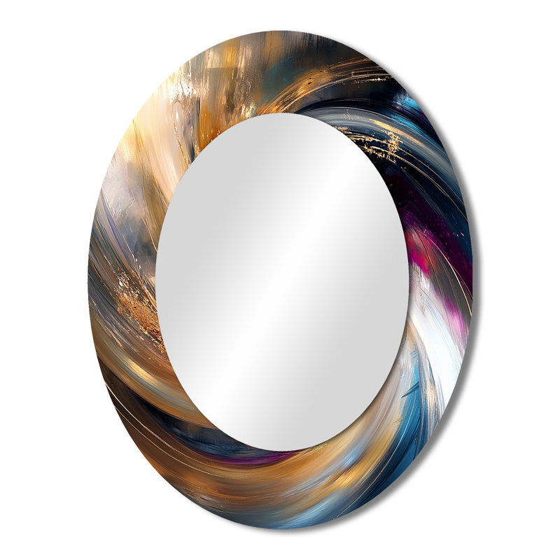 Spirales abstraites dans des tons dorés et mauves I - Miroir mural moderne, 43 po x 33 po