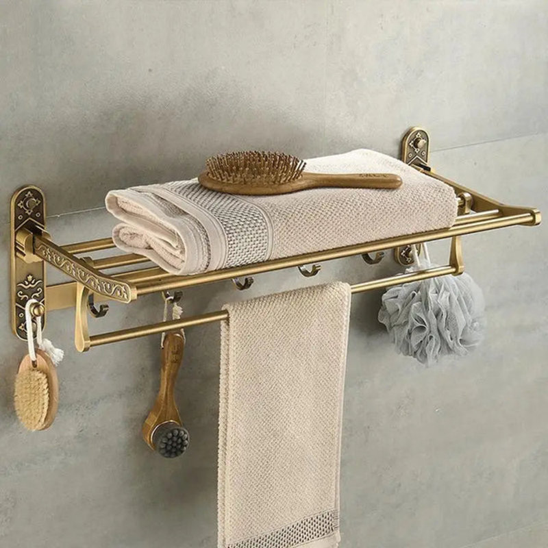 Porte-serviettes double pliable en aluminium antique avec crochets