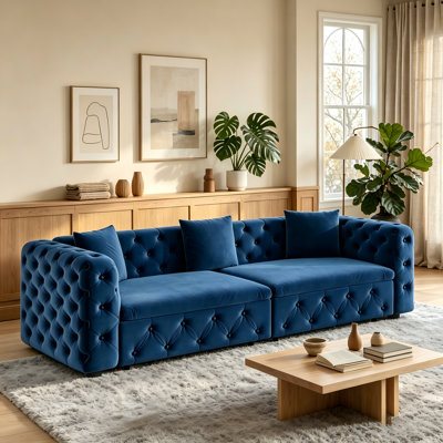 Canapé-lit capitonné 89 po en velours 89 po avec 3 coussins décoratifs