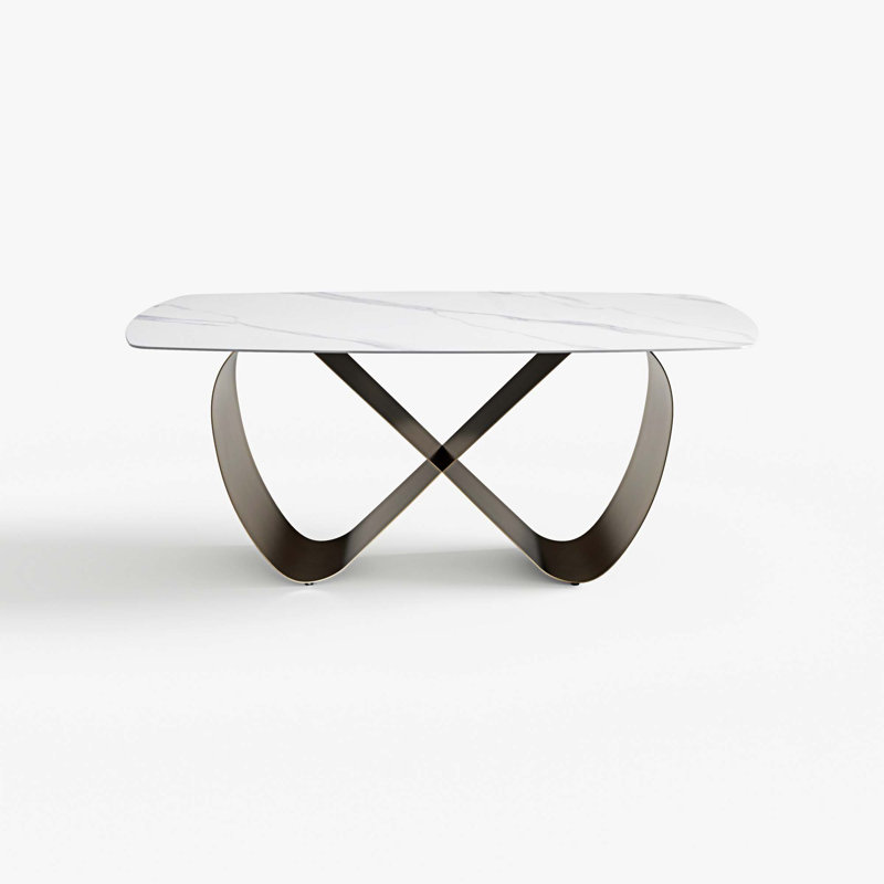 Rectangular Stone Top with Stainless Steel Base Dining Table, 35.4" W x 70.8" L, White Marble